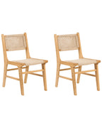 Set of 2 Dining Chairs OZELLA Wood Light Brown/ Beige