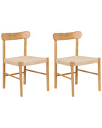 Set of 2 Dining Chairs EAGAN Wood Light Brown/ Beige