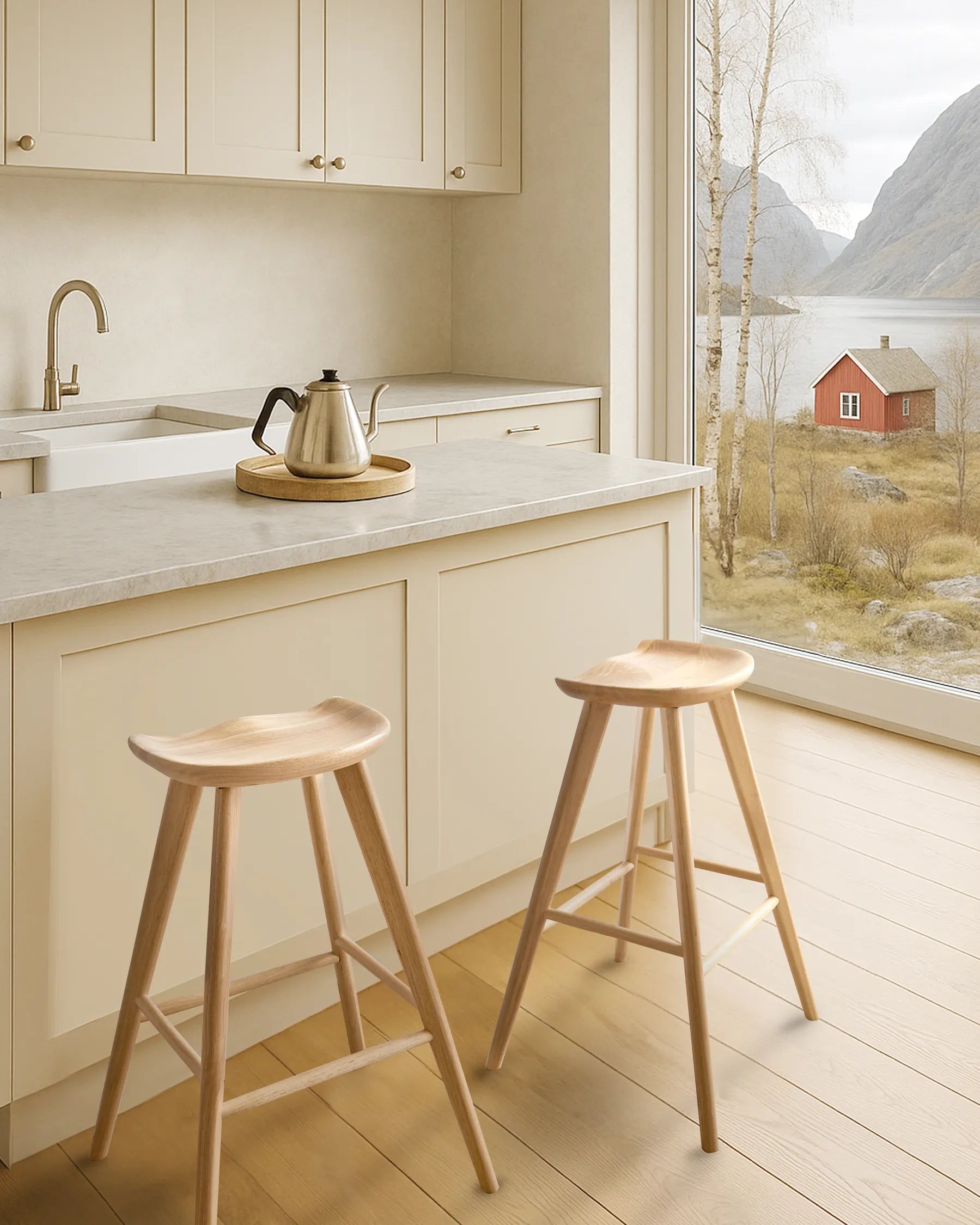 Set of 2 Bar Stools CANDO Light Brown