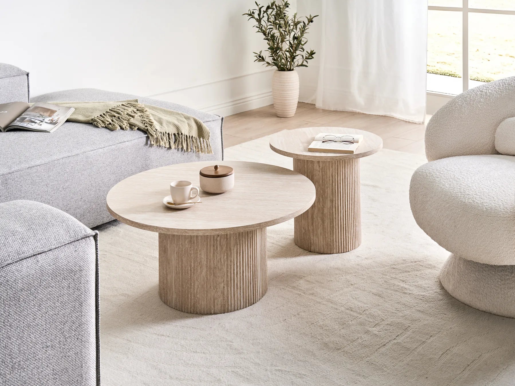 Coffee Table AMMON Travertine Effect