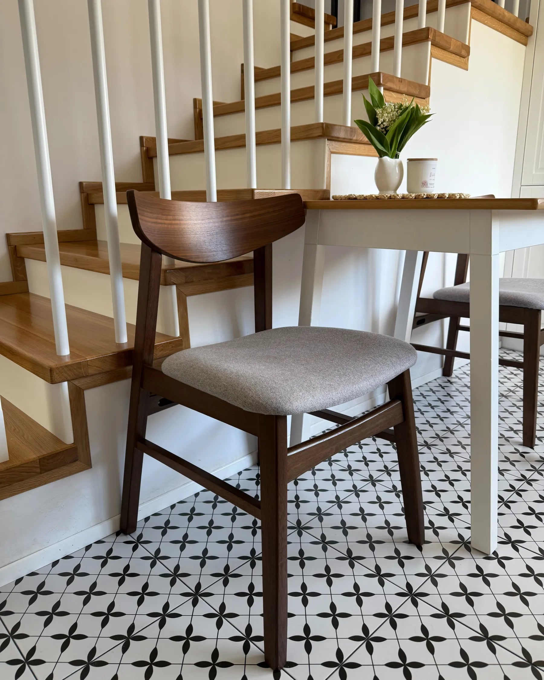Set of 2 Dining Chairs SMILEY Wood Brown/ Grey