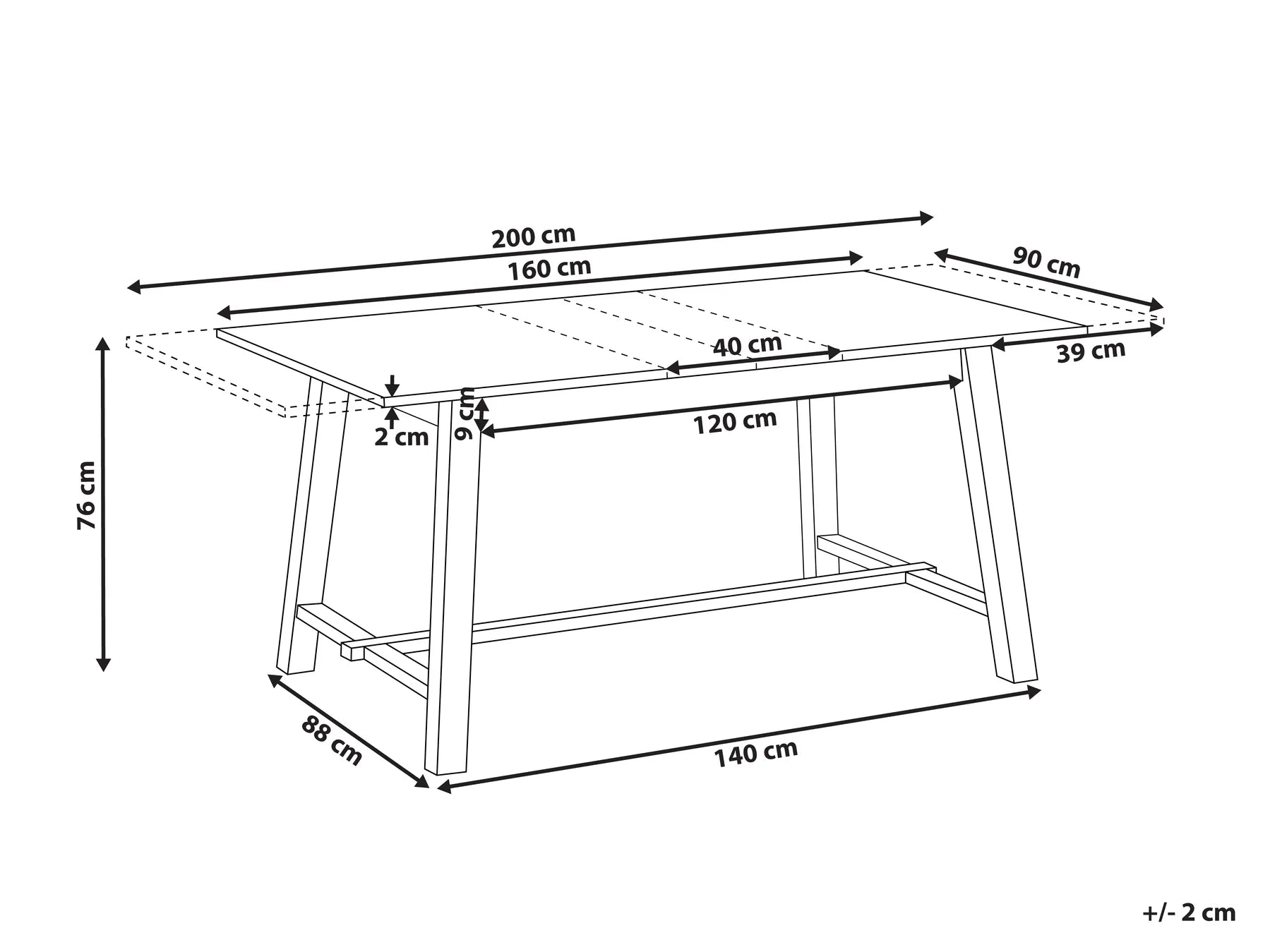 Extending Dining Table BARNES Light Ash Wood 160/200 cm 90 cm