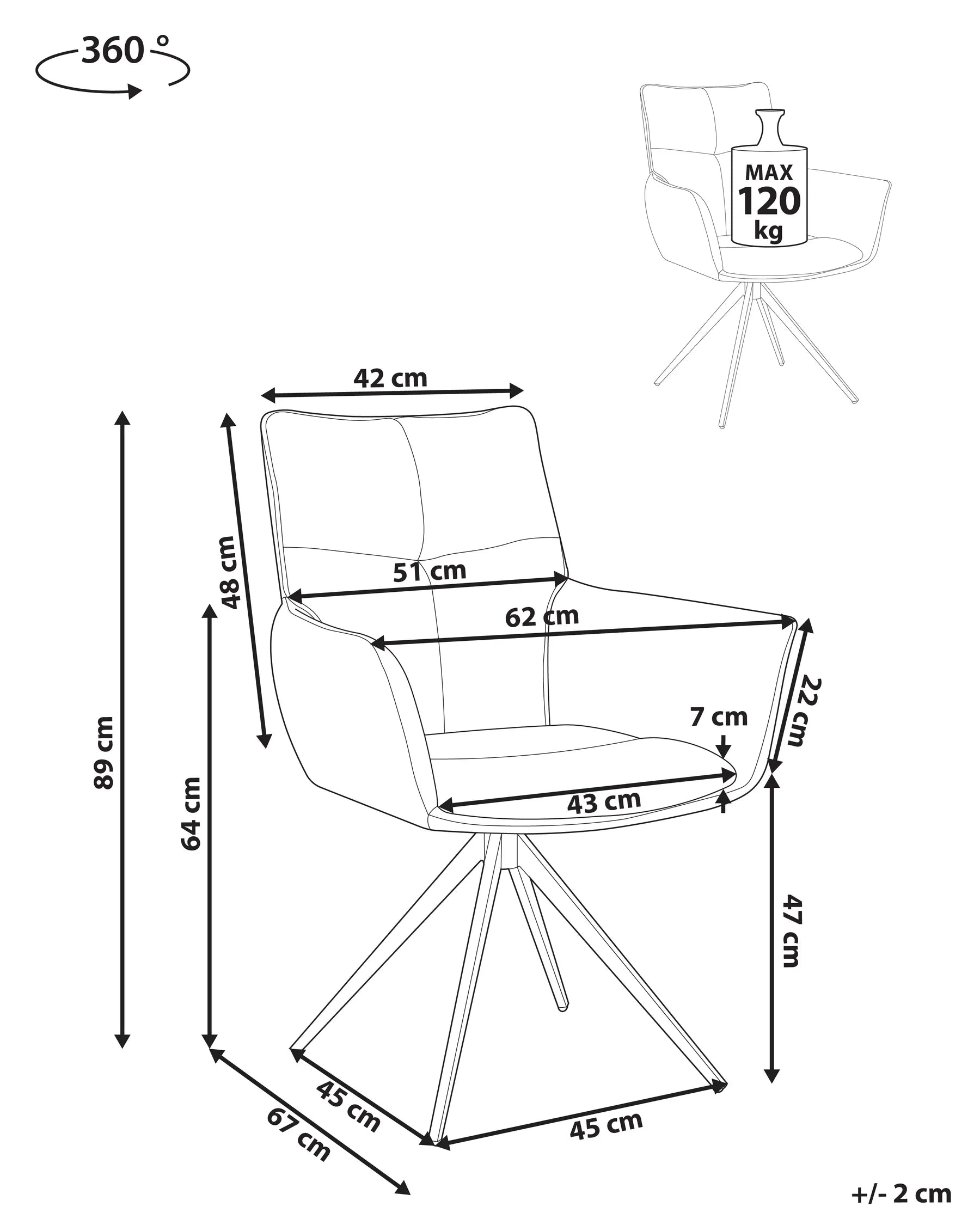 Dining Chair Swivel CORBIE Fabric Off-White