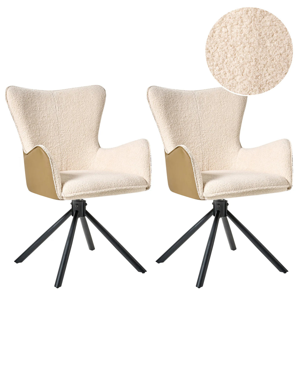 Set of 2 Dining Chairs Swivel NOVI Boucle Light Beige