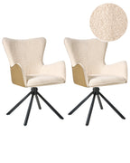 Set of 2 Dining Chairs Swivel NOVI Boucle Light Beige