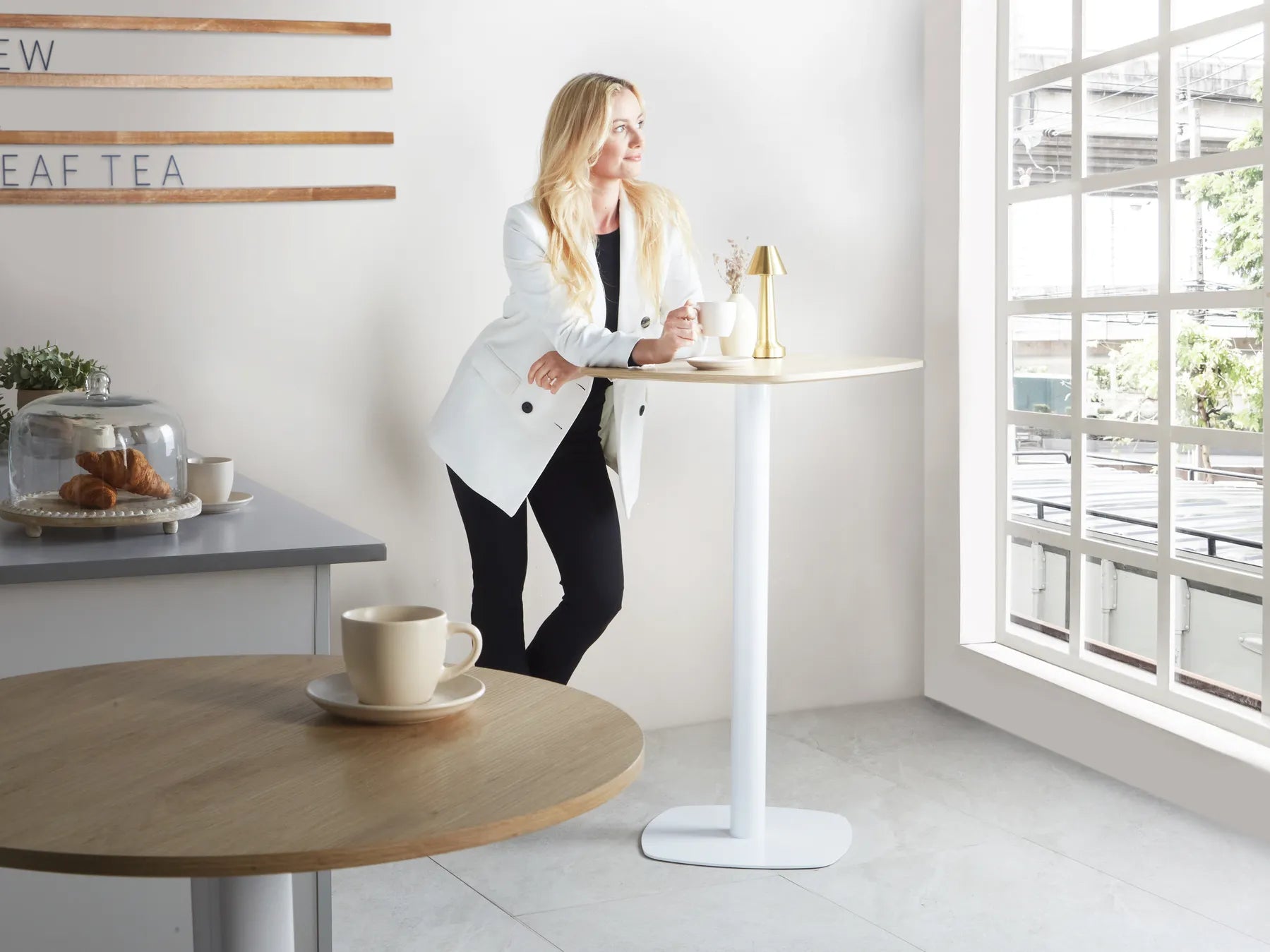 Bar Table MORELLA Light Brown/ White 60 cm 60 cm