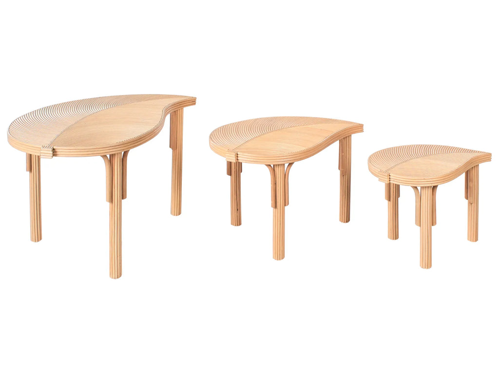 Set of 3 Coffee Tables PARALIA Rattan Natural