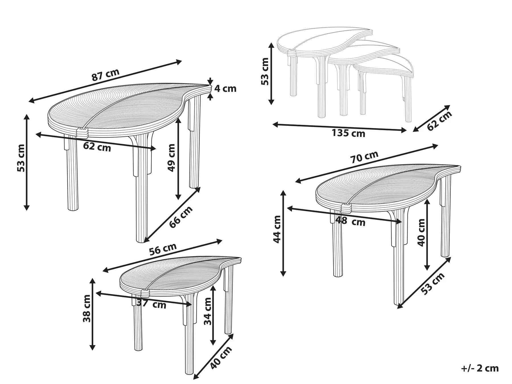 Set of 3 Coffee Tables PARALIA Rattan Natural