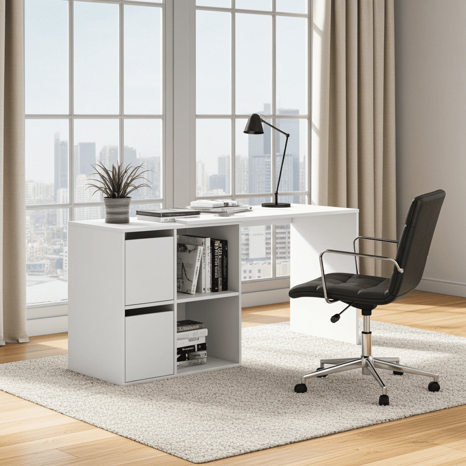 Athena White Reversible Desk with Storage