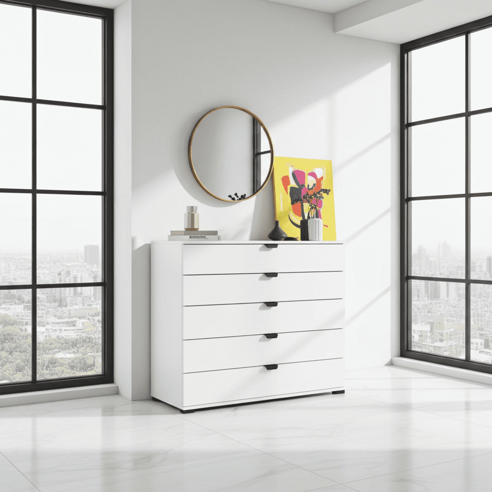 Limone Arctic White Wide 6 Drawer Chest