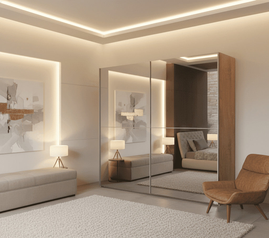 Melphis Mirrored And Oak Effect 240cm Sliding Door Wardrobe