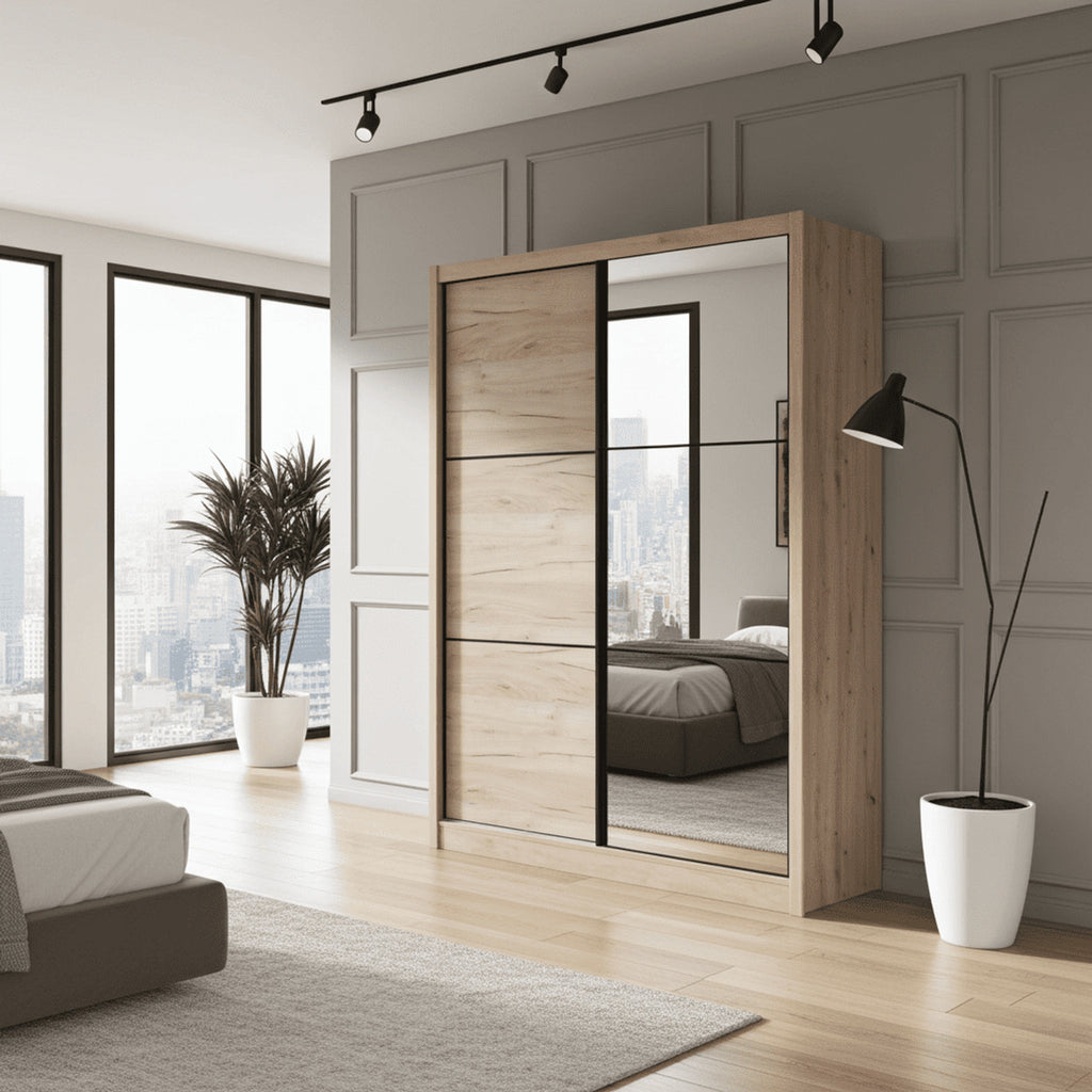 Navara Oak Effect Sliding Door Wardrobe 166cm