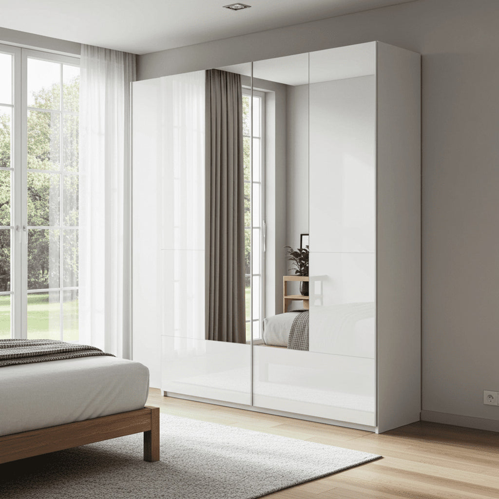 Santino White Gloss Sliding Door Wardrobe With Mirrored Door