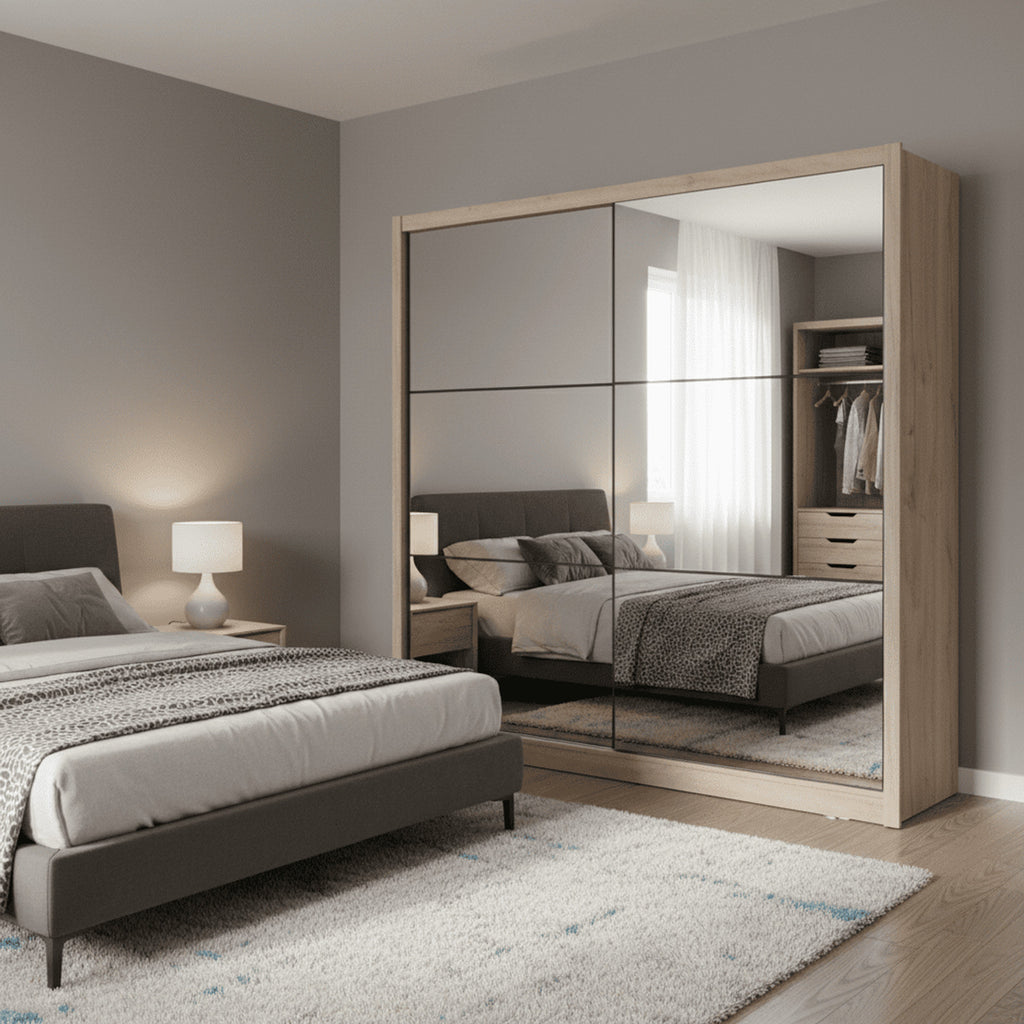 Nevada Artisan Oak Effect Full Mirrored Sliding Door Wardrobe