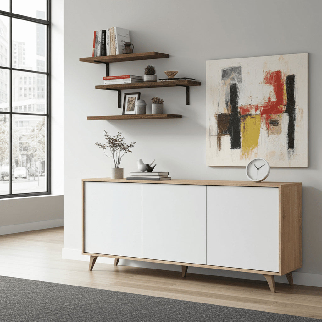 Casablanca White And Oak Effect 3 Door Wide Sideboard
