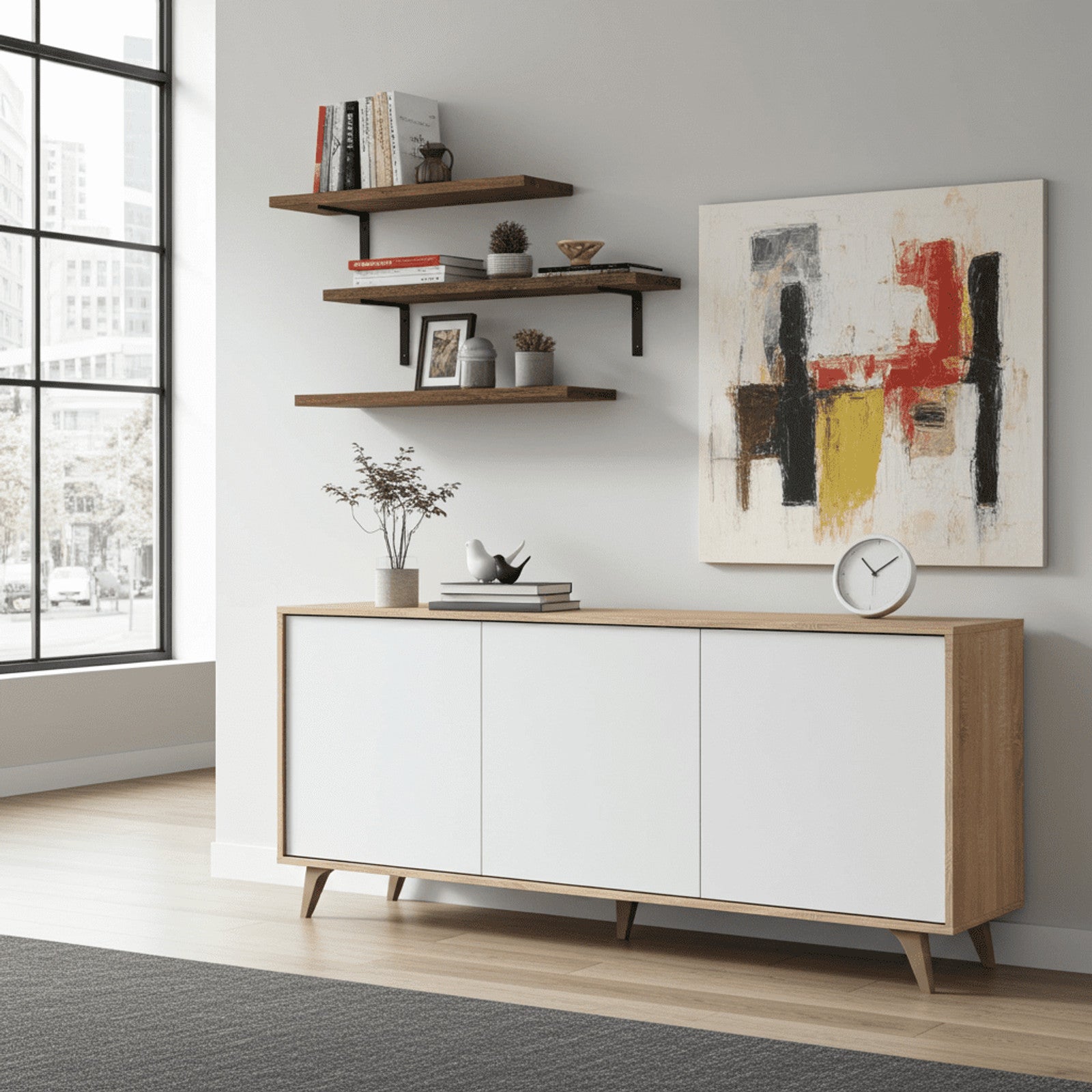 Casablanca White And Oak Effect 3 Door Wide Sideboard