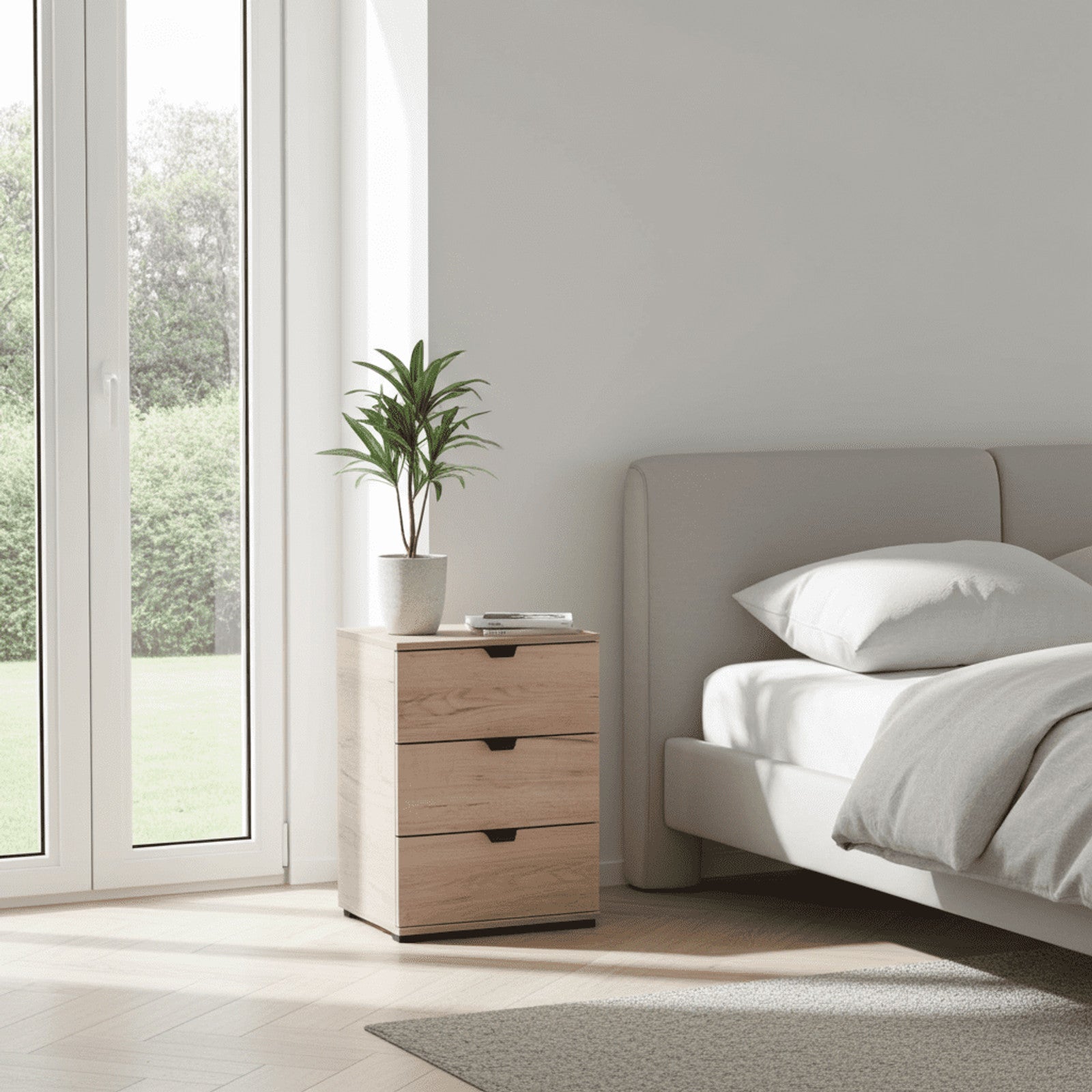 Limone Oak Effect 3 Drawer Bedside Table