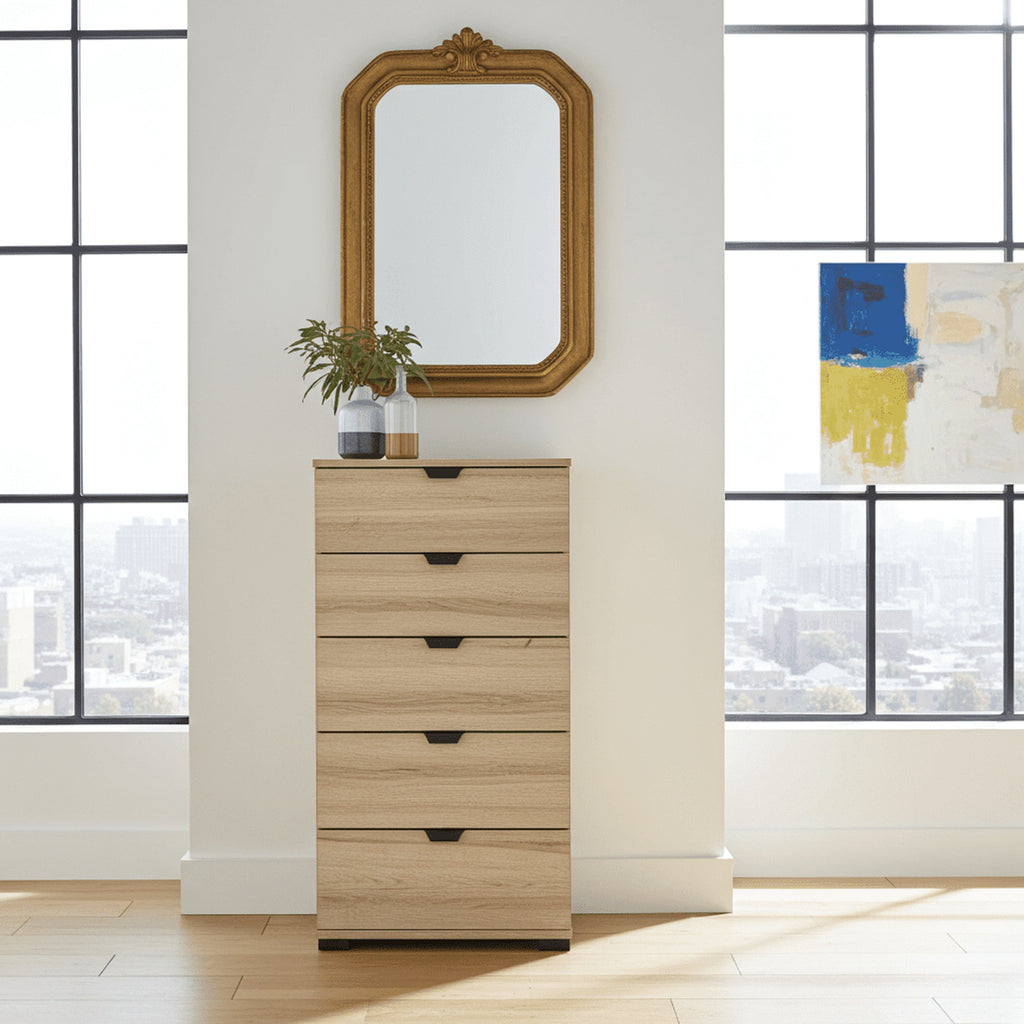 Limone Oak Effect Narrow 5 Drawer Chest