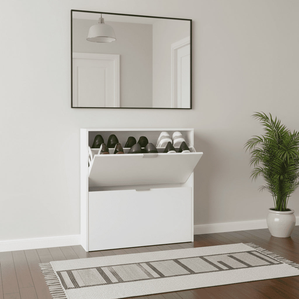 Brilo Matt White 2 Drawer Shoe Cabinet