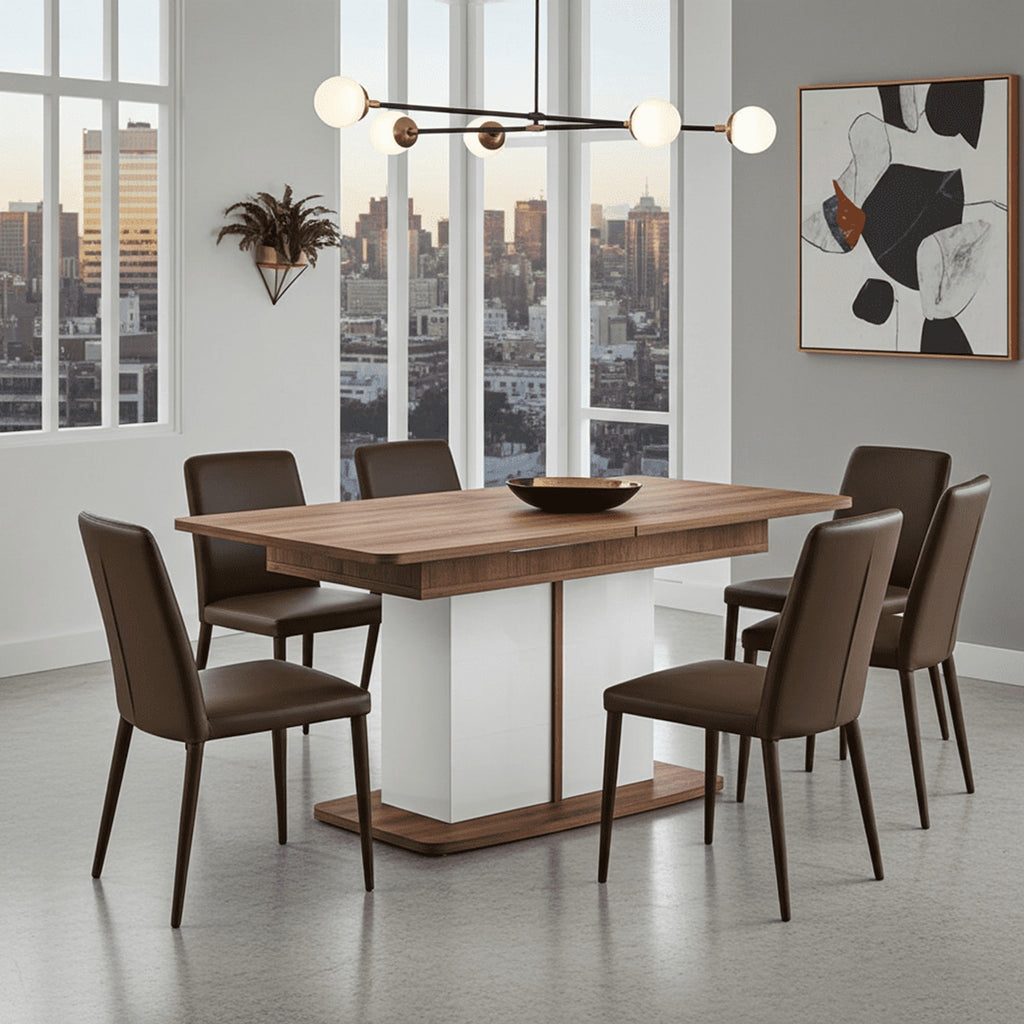 Merlot White Gloss And Warm Oak Extending Dining Table