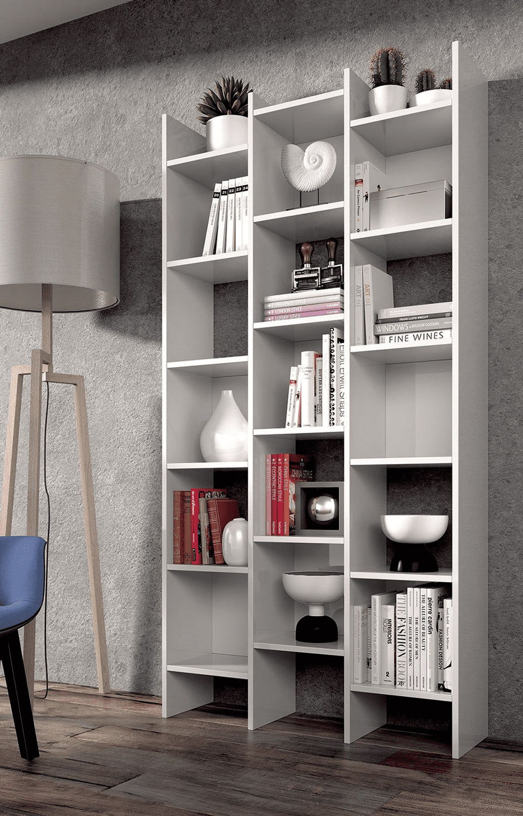 Cadiz White Gloss Triple Bookcase