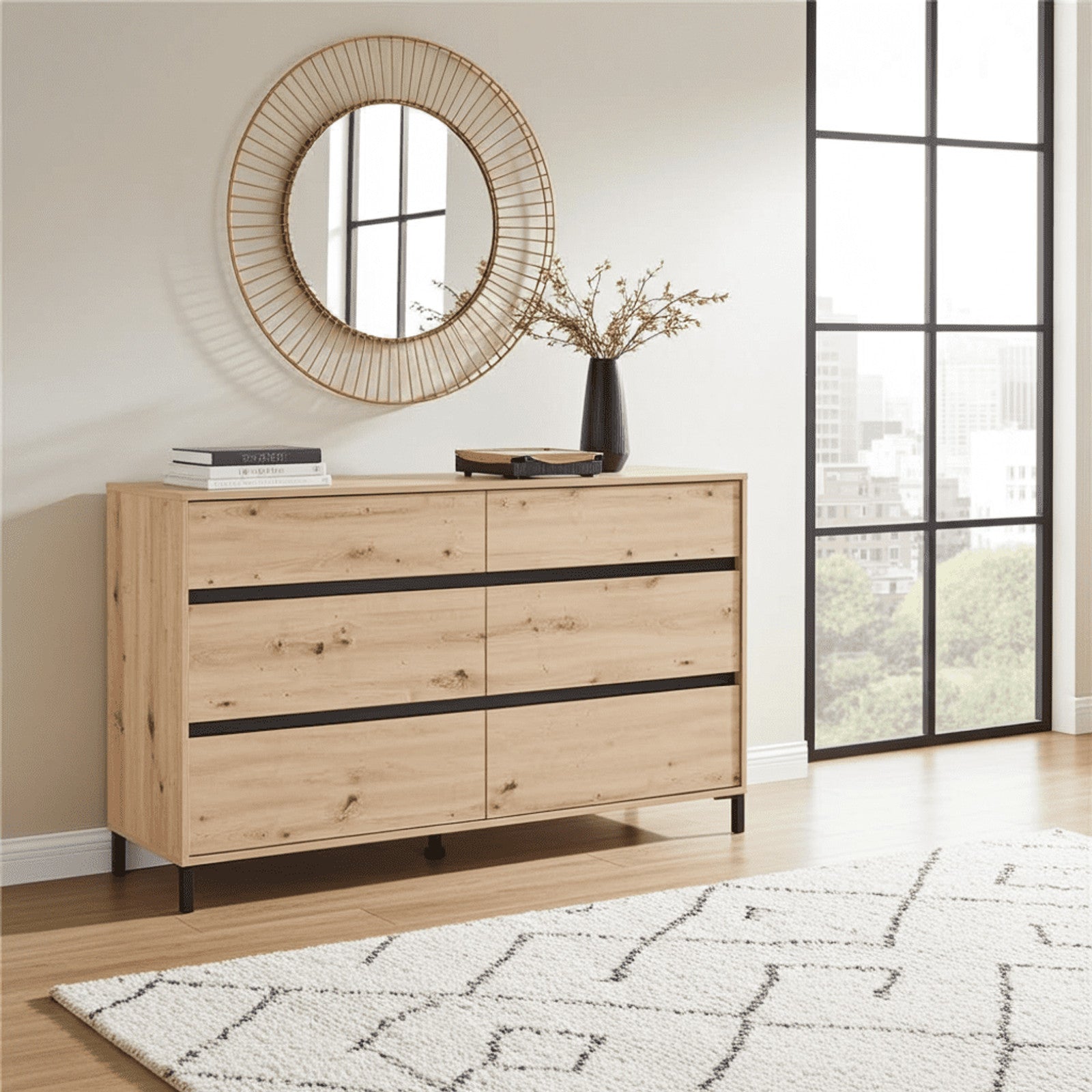 Zavaro Oak Effect Wide Chest Of Drawers