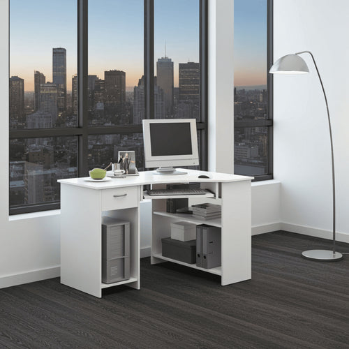 Alex White Corner Desk with Drawer and Shelves — main product view