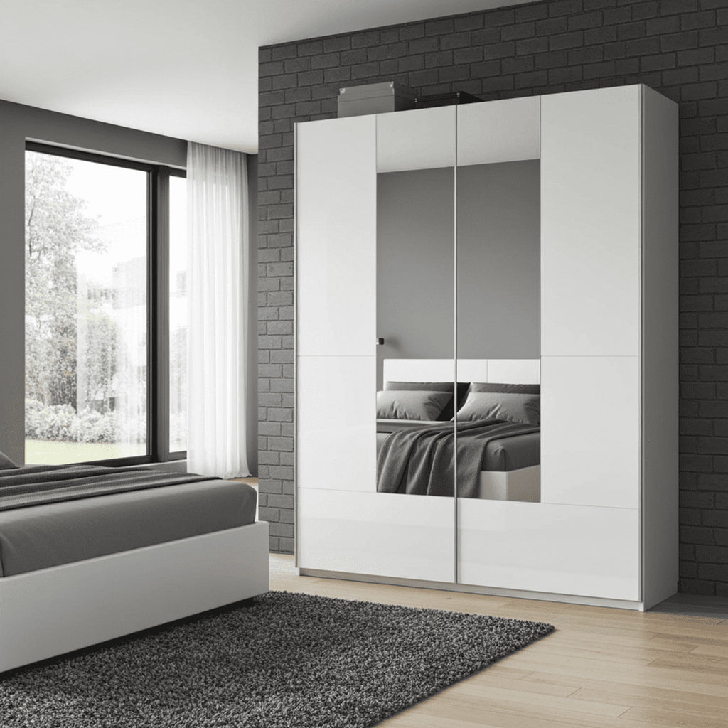 Santino White Gloss Sliding Door Wardrobe With Mirrored Door