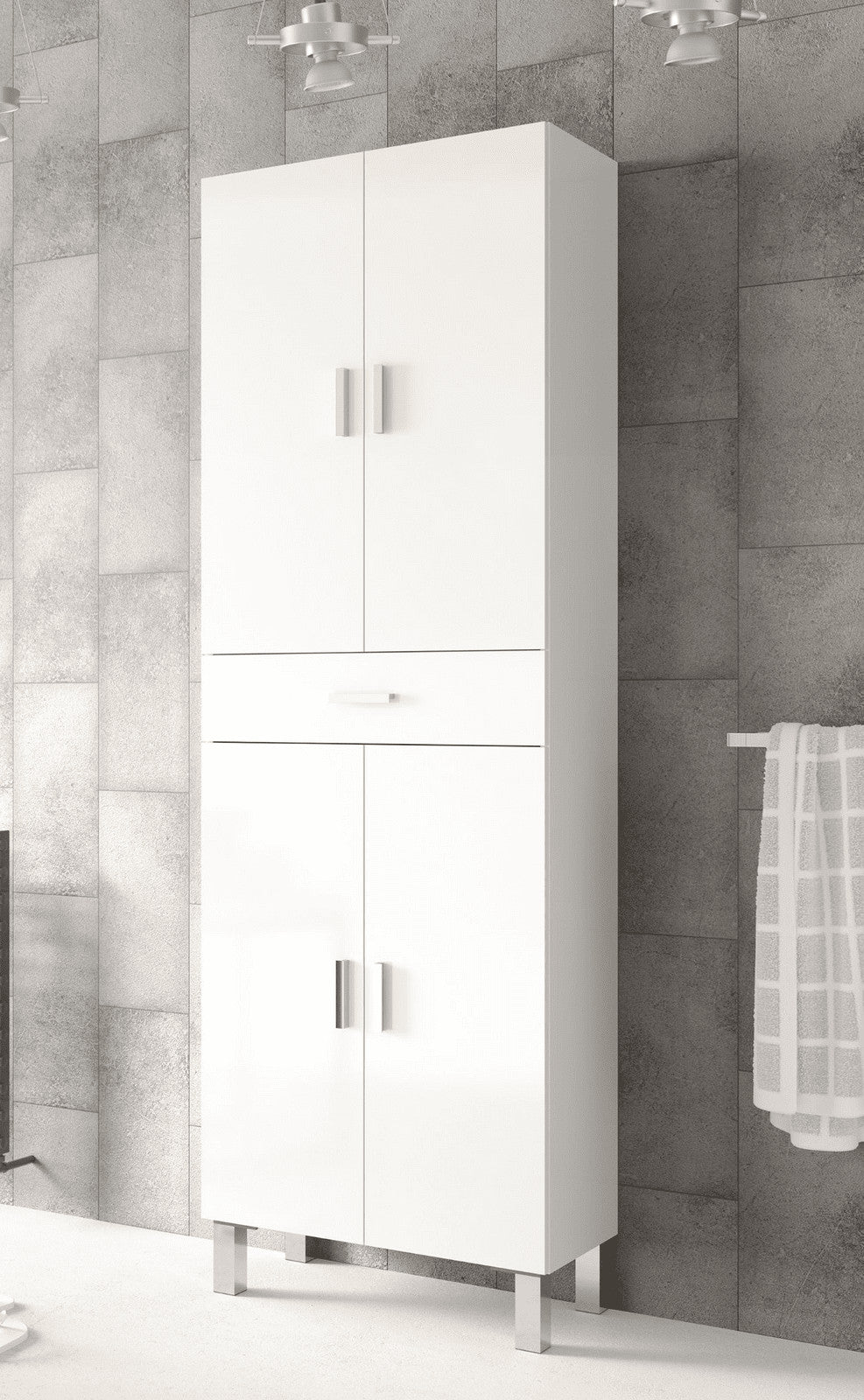 Valdo Tall Bathroom Cupboard White Gloss