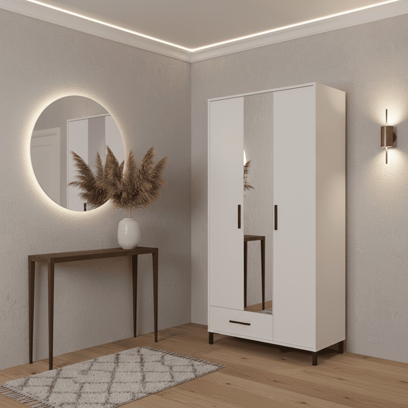 Saltbay White 3 Door Tall Shallow Depth Hallway Mirrored Wardrobe