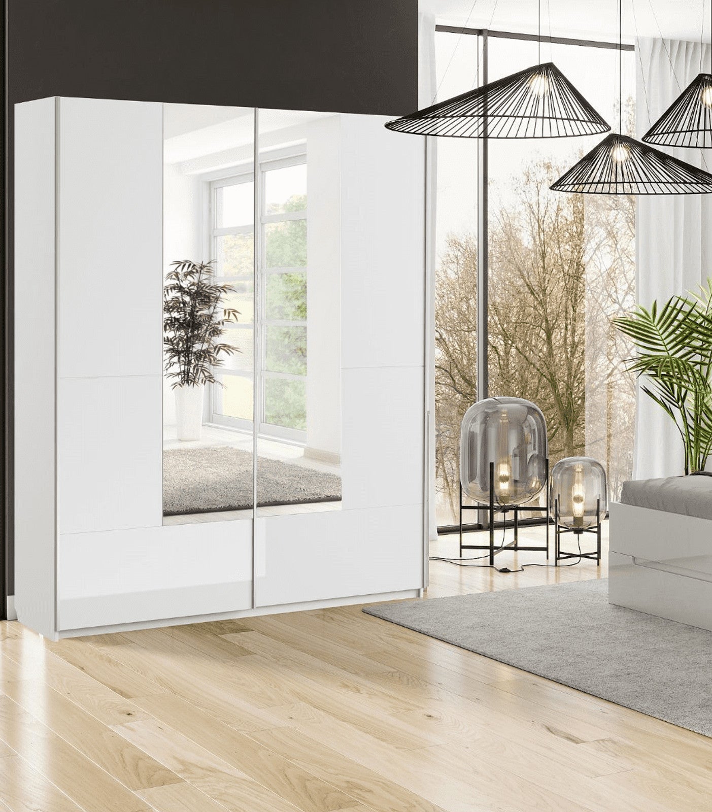 Santino White Gloss Sliding Door Wardrobe With Mirrored Door