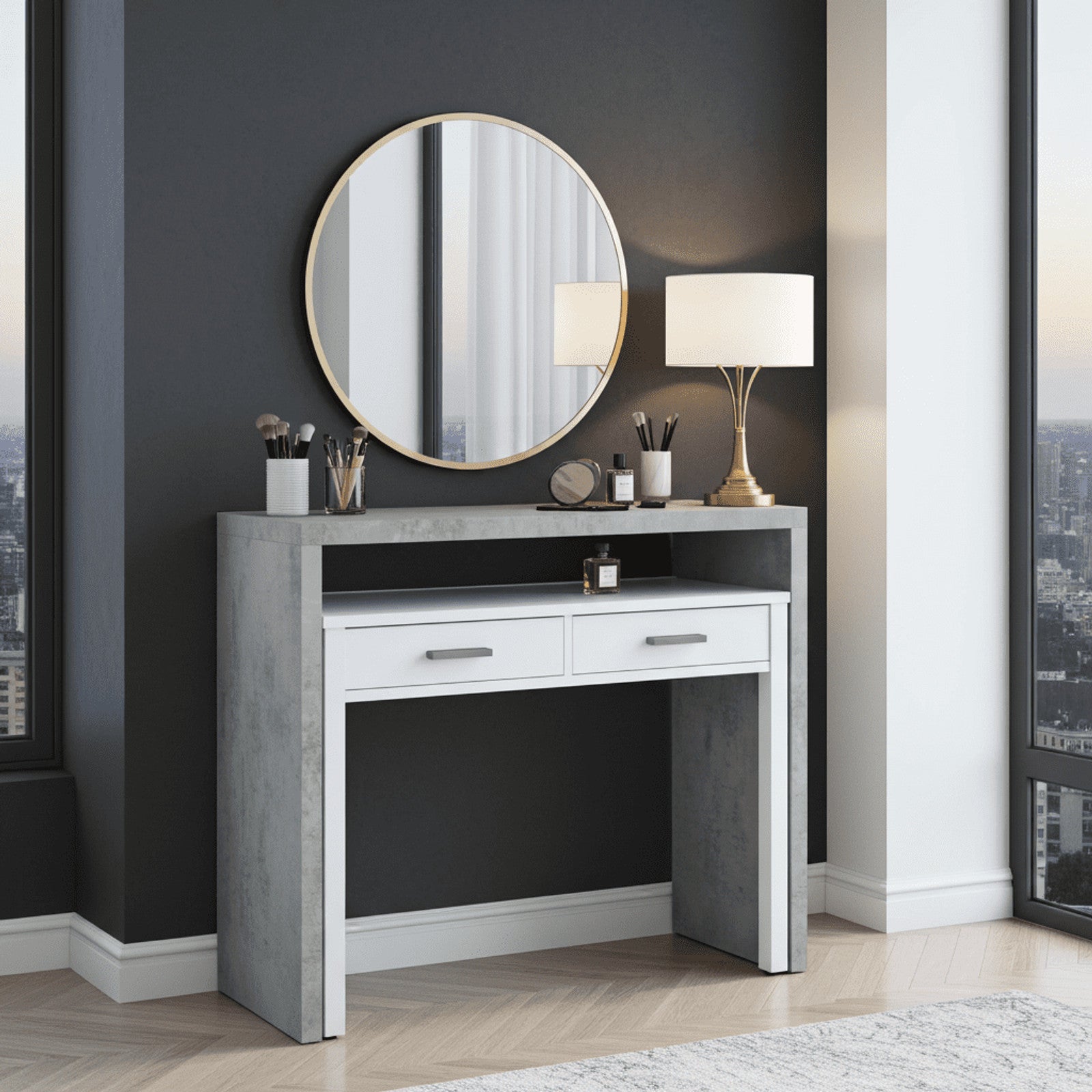 Turin Arctic Concrete Grey And White Desk/Dressing Table or Console Table