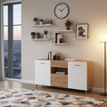 Bretanova Slatted Artisan Oak Effect And White Gloss Sideboard