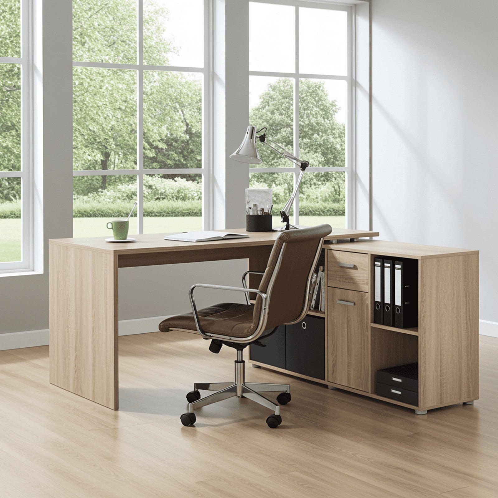 Luiz Oak Flexi Corner Office Desk