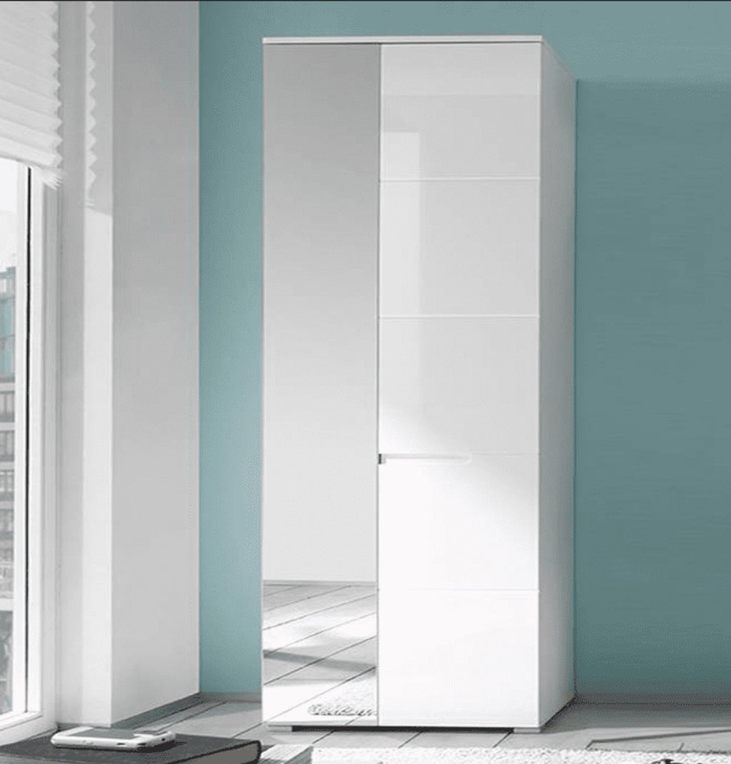 Santino White Gloss Slim Wardrobe with Mirrored Door