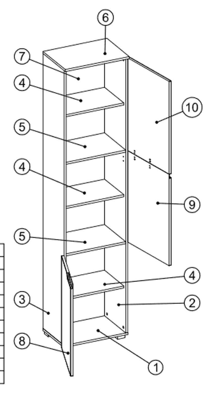 Santino Tall Narrow Bookcase with White Gloss Doors