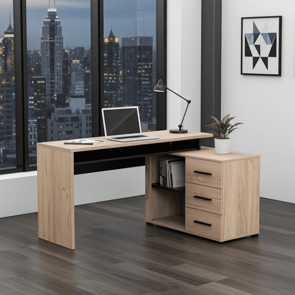 Amag Oak And Black Corner Desk