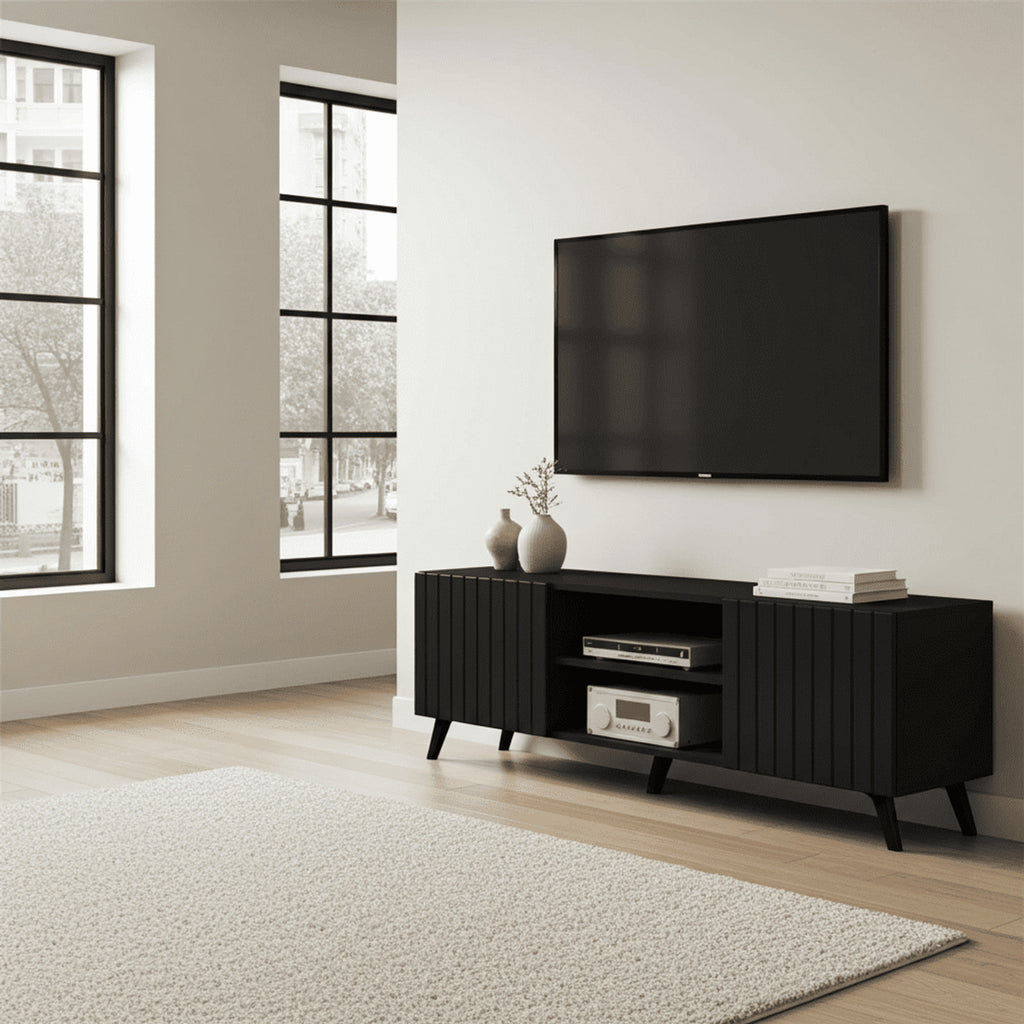 Atlantis Matte Black Large TV Cabinet