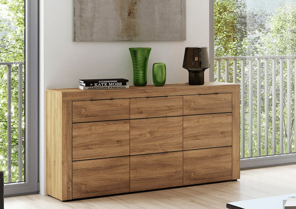 Camar Large Oak Effect 3 Drawer Sideboard