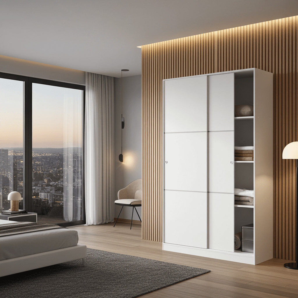 Madrid Sliding Door Wardrobe 120cm Gloss White