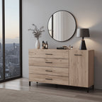 Romero Oak Effect 1 Door 4 Drawer Sideboard Storage Unit