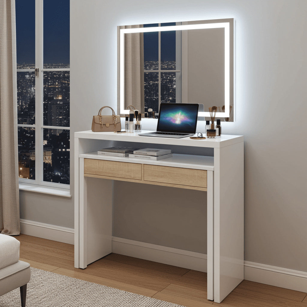 Turin White and Oak Desk/Dressing Table or Console Table