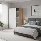 Durham Arctic White and Oak Effect Small Narrow Sliding 2 Door Wardrobe 120cm Wide