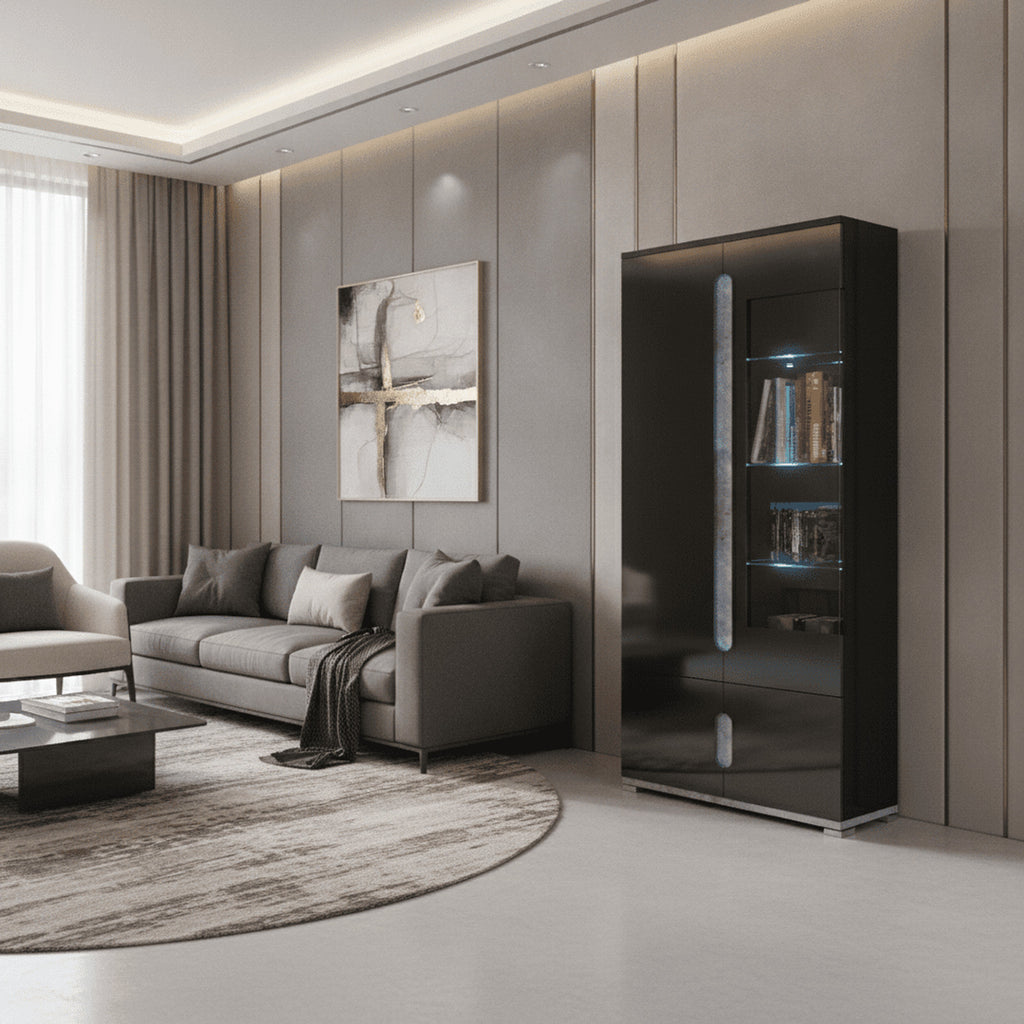 Elise Black High Gloss And Grey 1 Glass Door Display Cabinet