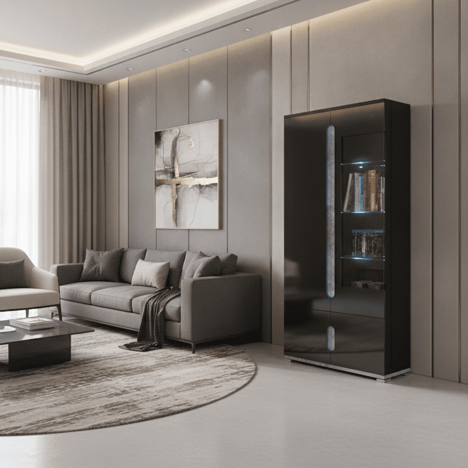 Elise Black High Gloss And Grey 1 Glass Door Display Cabinet
