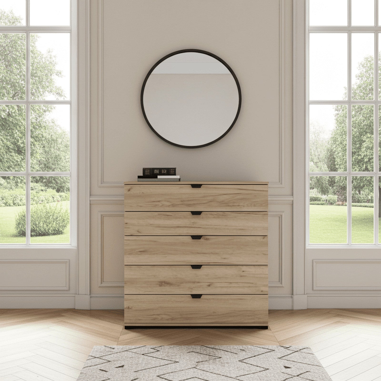 Limone Oak Effect Wide 5 Drawer Chest