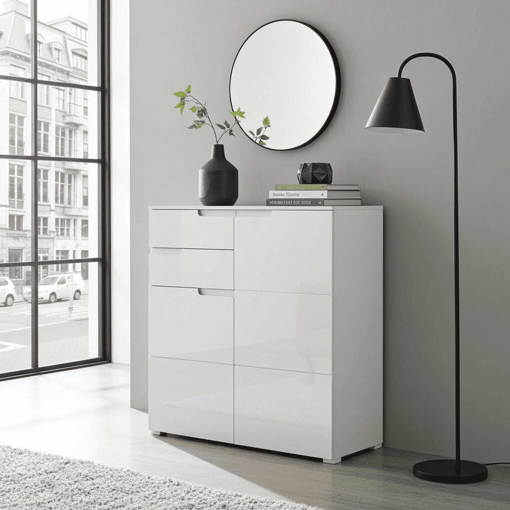 Santino White High Gloss Tall 2 Door Sideboard