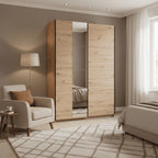 Noah Oak Effect Sliding Wardrobe With Mirror