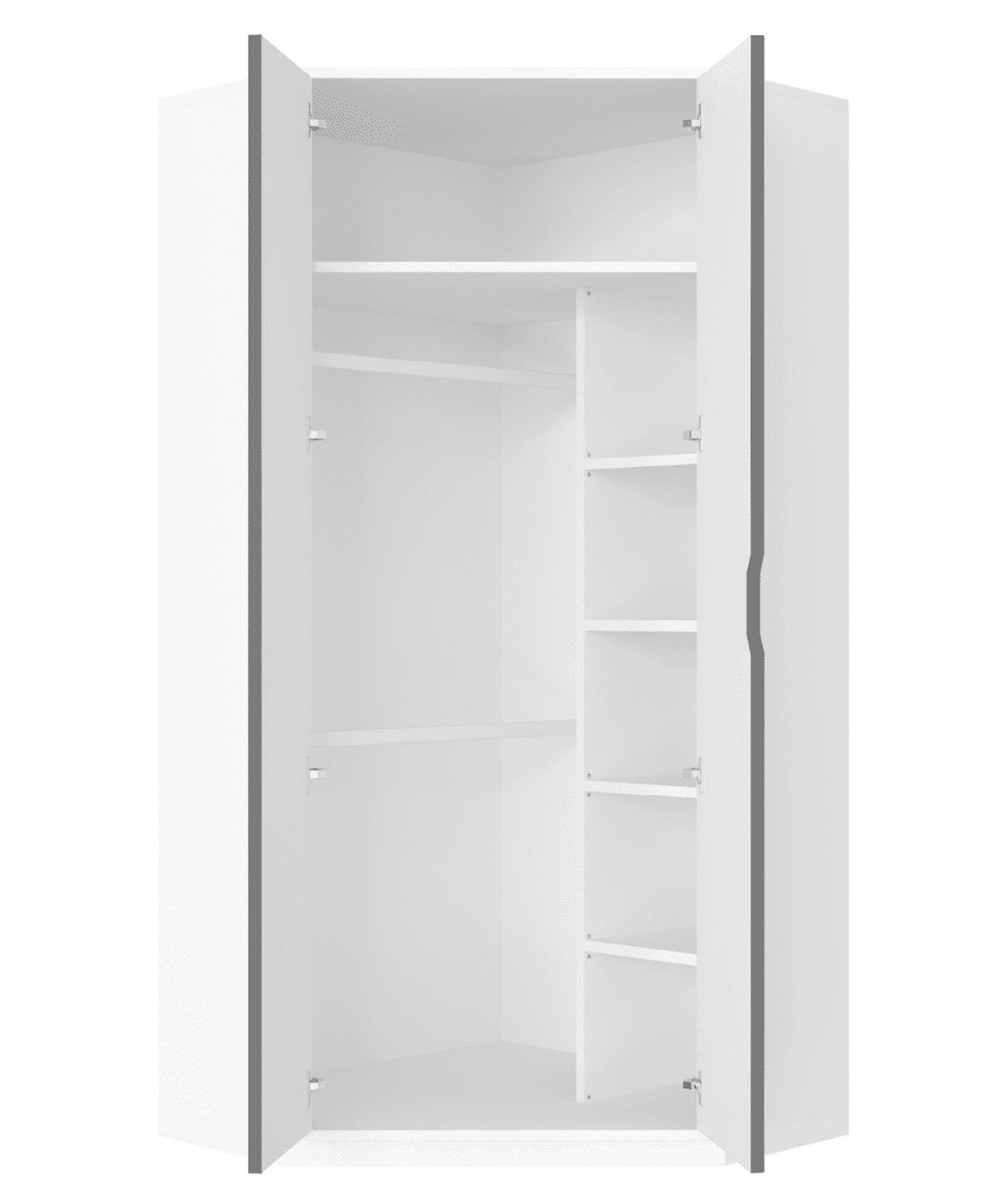 Santino Full Mirrored and White 2 Door Corner Wardrobe