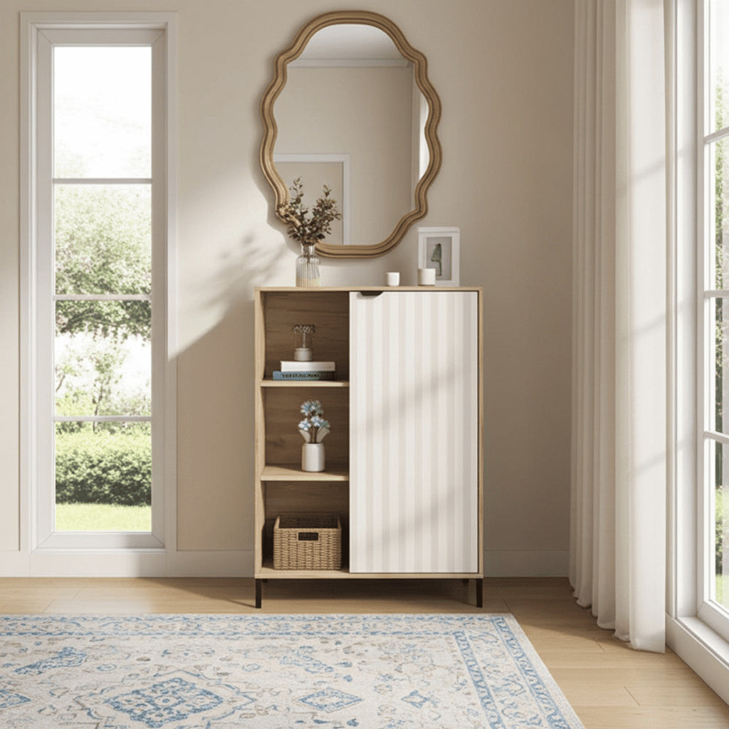 Evandria Grey Oak Effect Cashmere Slatted Short Sideboard